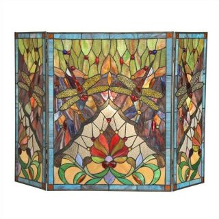 Stained Glass Fireplace Screen Tiffany - Style Victorian Folding