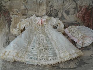 Gorgeous Antique Dress And Hat For 24 - 26 " French Bebe Bru,  Jumeau Etc.