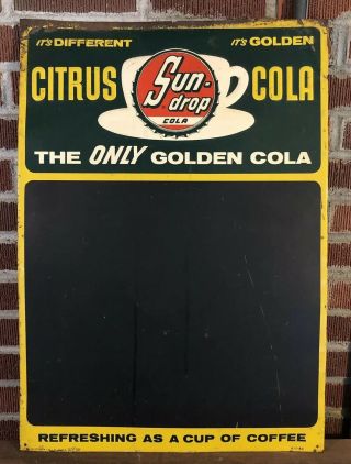 Vtg 1940s 50s Sun Drop Cola Soda Pop Metal Menu Board Sign Citrus Soda 27” Rare