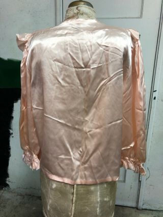 Antique 1930s Pink Silky Satin Rayon Blouse Silk Ribbon Bows Bed Jacket Vintage 2