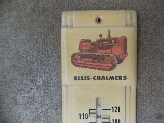 VINTAGE 1950 ' S ALLIS CHALMERS TRACTOR TIN ADVERTISING THERMOMETER GAS OIL 2