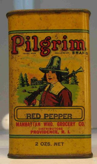 Vintage PILGRIM PURE SPICES Red Pepper Spice Tin 9