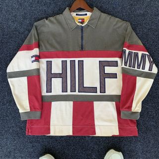 Vintage Tommy Hilfiger Rugby Shirt Spellout Size Xxl Rare Longsleeve