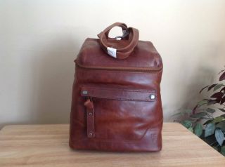 Frye Melissa Zip Antique Pull Up Leather Backpack Shoulder Bag Cognac Brown Nwt