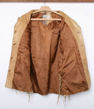 Vintage PIONEER WEAR Heavy Tan Leather Western Jacket Sz.  46L 2