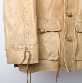 Vintage PIONEER WEAR Heavy Tan Leather Western Jacket Sz.  46L 6