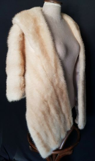 Real Pearl Blonde Mink Fur Stole with Collar Extra Large Size 10