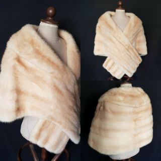 Real Pearl Blonde Mink Fur Stole With Collar Extra Large Size