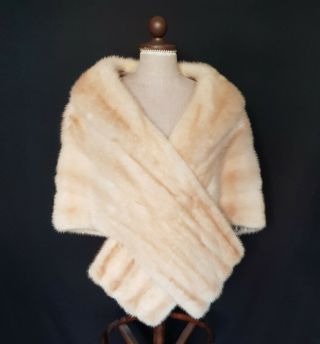 Real Pearl Blonde Mink Fur Stole with Collar Extra Large Size 2