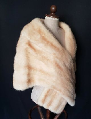 Real Pearl Blonde Mink Fur Stole with Collar Extra Large Size 4