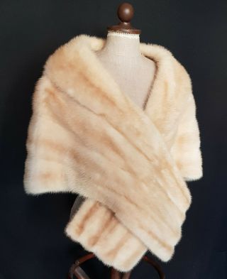Real Pearl Blonde Mink Fur Stole with Collar Extra Large Size 5