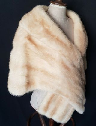 Real Pearl Blonde Mink Fur Stole with Collar Extra Large Size 6