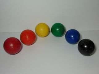 Old Vintage 1960s Set Of 6 Wood No Stripes Solid Colors Ribbed Croquet Balls