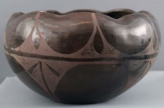 Large Antique Circa - 1900 Santa Clara Pueblo American Indian Black Pottery Bowl 4