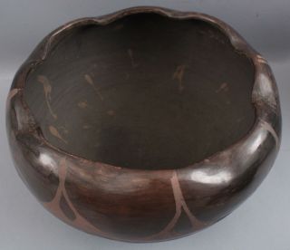 Large Antique Circa - 1900 Santa Clara Pueblo American Indian Black Pottery Bowl 5
