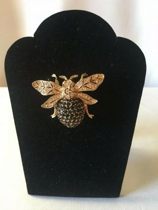 Vintage " Ciner " 18k Gold Plated & Pave Rhinestone 1892 Bumble Bee Pin,  Signed
