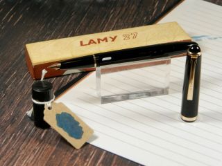 Vintage " Lamy 27e " Fountain Pen - Jet Black Piston Filler - 14k F Nib - Germany 1950s