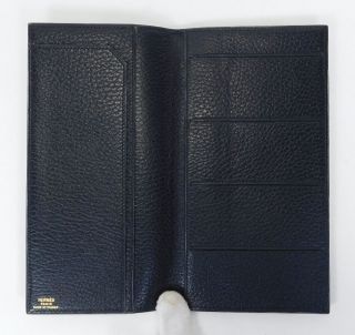 Authentic Vtg Black Hermes Leather Long Mens Wallet 4 Credit Card Holder El213