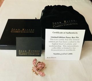 Joan Rivers Numbereed Ltd.  Ed.  Pink Pansy Bee Pin Brooch Nib
