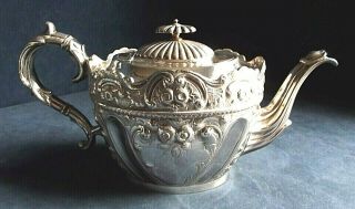 Ornate Silver Plated Bulbous Teapot C1890 By Martin Hall