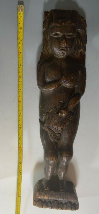 Rare 17th century period fork art wood carving of Eve in the garden of Eden 5