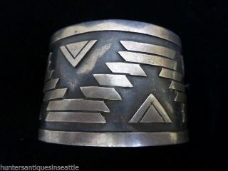 Vintage Sterling Silver Mexican Cuff Bracelet Signed Ae ? It Has A Sw Design