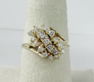 Solid 14k Yellow Gold Diamond Cocktail Ring.  65ctw Cascading Retro Vintage S7.  75