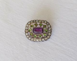 Vintage Silver Brooch With Sparkling Stones Suffragette Colours