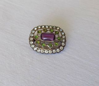 Vintage Silver Brooch with Sparkling Stones Suffragette Colours 2