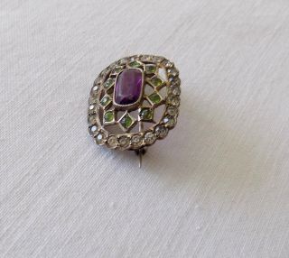 Vintage Silver Brooch with Sparkling Stones Suffragette Colours 3