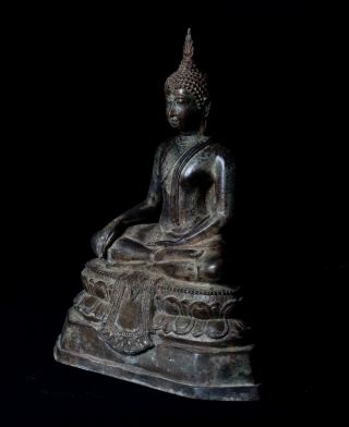 Antique Thai Style Seated Bronze Sukhothai Enlightenment Buddha - 33cm/13 