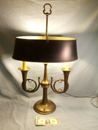 Vintage Chapman French Horn Bouillotte Lamp With Metal Tole Shade