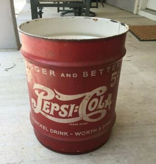 Vintage Pepsi - Cola Double Dot Advertising Metal Drum 3