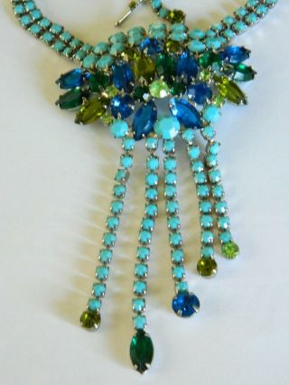 Vintage Turquoise,  Green,  Capri Blue Open Back Rhinestone Juliana Style Necklace