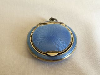 Vintage Art Deco Birmingham Silver Engine Turned Guilloche Blue Enamel Compact