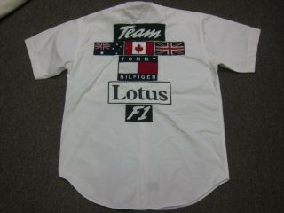 Vtg 90s Tommy Hilfiger Team Lotus Racing Spell Out Flag Patch Shirt Wht Large L