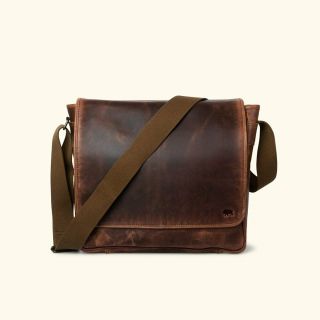 Vintage Leather Messenger Bag Mens Laptop Satchel Office Shoulder Bag Large 17 "