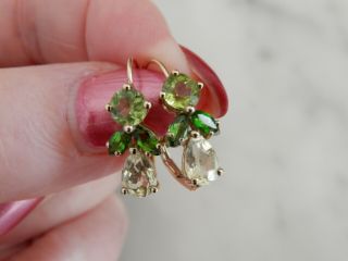 A 9 Ct Gold Peridot,  Tourmaline And Citrine Earrings