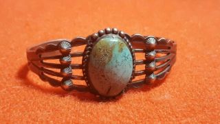 Vintage Navajo Old Pawn Coin Silver And Turquoise Bracelet