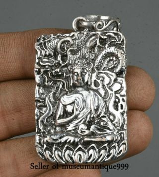 4.  5CM Old Chinese Temple Miao Silver Sakyamuni Amitabha Buddha Pendant Amulet 3