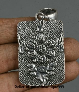 4.  5CM Old Chinese Temple Miao Silver Sakyamuni Amitabha Buddha Pendant Amulet 4