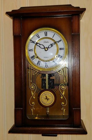 Vintage Delta 31day Wall Clock Hour And Half Hour Strike With Key And Pendulum