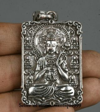 4.  5cm Old Chinese Miao Silver Dynasty Guanyin Kwan - Yin Goddess Pendant Amulet