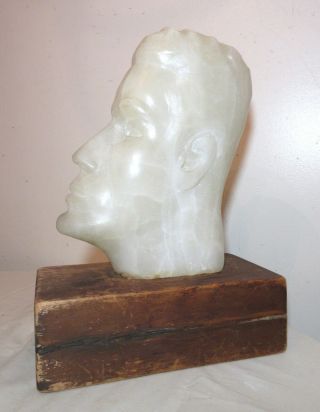 Large Antique Hand Carved White Marble Wood Alabaster Head Bust Statue Sculpture