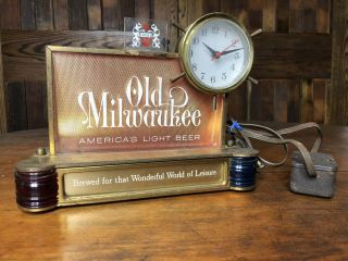 Vtg Old Milwaukee Beer Clock Back Bar Cash Register Topper Lighted Sign W/chime