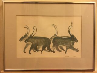 Cape Dorset Inuit Vintage Art 1966 Caribou Signed