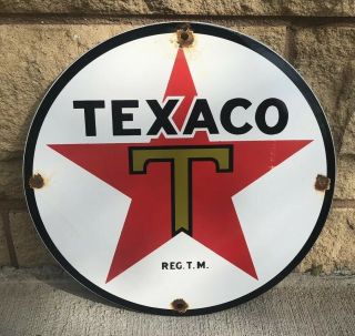 Vintage Texaco Porcelain Sign Gas Service Station Pump Plate Motor Oil Red Star