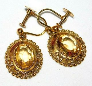 Antique,  Victorian Etruscan Revival 9ct 9k 375 Gold,  Natural Citrine Earrings