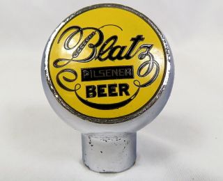 Vtg 1930s Blatz Pilsener Beer Ball Knob Tap Handle Milwaukee Chrome Enamel