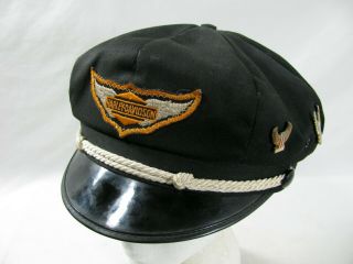 Vtg Harley Davison Captains Cap Riding Hat 7 1/4 With Pins Owners Club Eagles